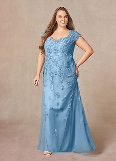 Azazie Marbella vestidos de madre de la novia Vestido de Azul Acero de Encaje de Corte Sirena con Reina Ana Lentejuelas image10