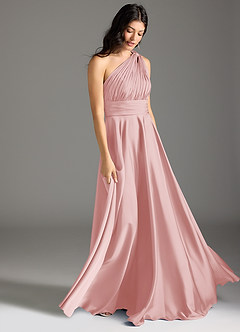 Azazie Charlize Abiti da Damigella Abito A-Line in Raso Elasticizzato Monospalla Rosa Cipria image3