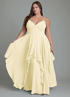 Azazie Zaina Bridesmaid Dresses Lemon Sorbet A-Line Chiffon Dress image7