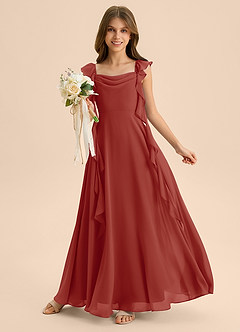 Azazie Carmin Junior Klä av A-Line i Chiffong Rynkad image5