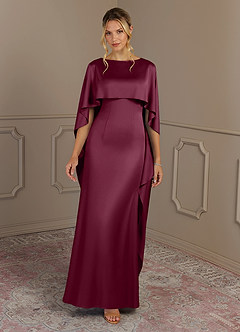 Azazie Eli Mother of the Bride Dresses Mulberry Sheath Boatneck Stretch Satin Dress image4