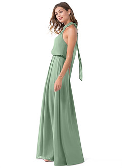 Azazie Landry Vestidos de damas de honor Vestido de Matcha de Malla de Corte en A con Plisado image3