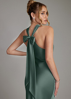 Azazie Reign Bridesmaid Dresses Sea Moss Mermaid Pleated Stretch Satin Dress image9