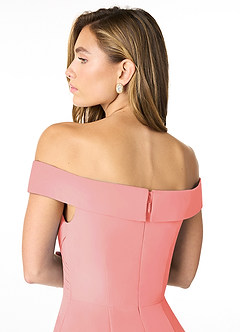 Azazie Lecia Abiti da Damigella Abito Convertibile Impero in Chiffon A pieghe con spalle scoperte Corallo image7
