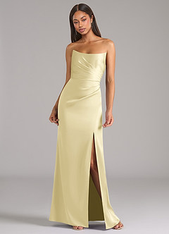 Azazie Marla Brudtärnklänningar Klä av Tubklänning i Stretch Satin Axelbandslös Citronsorbet Konvertibel image4