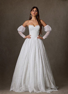 Azazie Sienna Wedding Dresses Diamond White A-Line Sweetheart Neckline Lace Dress image3
