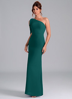 Azazie Rinna Jurken voor bruidsmeisjes Jurk van Chiffon met Zeemeermin One-Shoulder Pauw image3