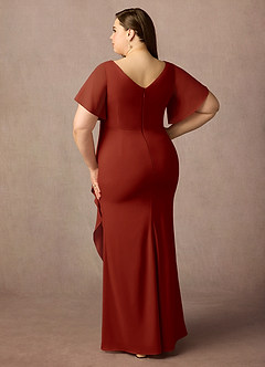 Azazie Song Final Sale Rust Mermaid V-Neck Pleated Stretch Chiffon Dress image7