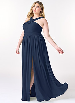 Azazie Elvira Bridesmaid Dresses Dark Navy A-Line Pleated Chiffon Dress image9