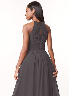 Azazie Bonnie Bridesmaid Dresses Steel Grey A-Line Keyhole Ruched Chiffon Dress image4