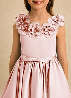 Azazie Eden Flower Girl Dresses Blushing Pink Ball-Gown Pleated Matte Satin Dress image5