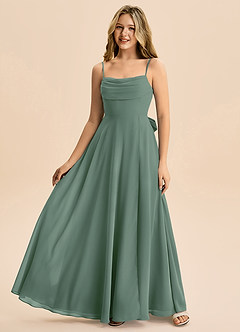 Azazie Bear Junior Eucalyptus A-Line Pleated Chiffon Dress image4