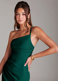 Azazie Eren Vestidos de damas de honor Vestido de Pino de Crepé elástico de Corte Recto con Hombro unilateral image5