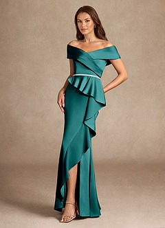 Azazie Dareia Mère de la mariée Robes Robe Sirène en Satin extensible Épaule décolletée Paon image2