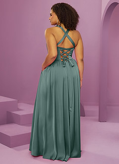 Barbie ♥ Azazie Bridesmaid Dresses Eucalyptus A-Line with Pockets Stretch Satin Dress image14