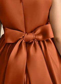 Azazie Peaches Flower Girl Dresses Burnt Orange A-Line Bow Matte Satin Dress image6