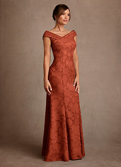 Azazie Aberdeen Mother of the Bride Dresses Auburn Sheath Pleated Floral Burnout Dress image3
