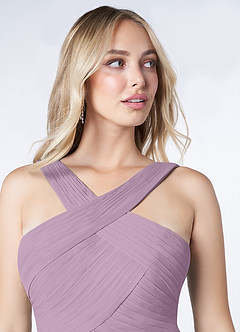Azazie Kaleigh Robes de demoiselle d'honneur Robe Trapèze en Mousseline de soie Plissée Glycine image5
