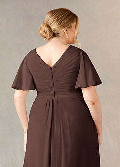 Azazie Morning Glory Mother of the Bride Dresses Ganache A-Line V-Neck Ruched Chiffon Dress image10