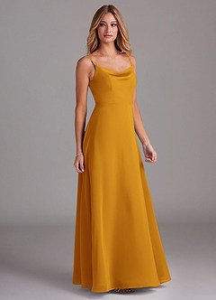 Azazie Daenerys Bridesmaid Dresses Butterscotch A-Line Cowl Chiffon Dress image5
