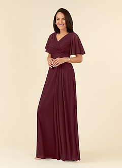 Azazie Emmeline Mother of the Bride Dresses Cabernet A-Line V-Neck Pleated Mesh Dress image3