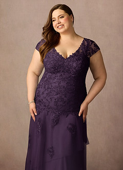 Azazie Romy Mother of the Bride Dresses Plum Mermaid V-Neck Sequins Tulle Dress image11