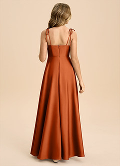 Azazie Popsy Junior Vestido de Naranja Quemada de Satén Elástico de Corte en A con Lazo image2