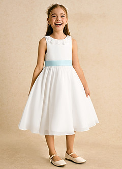 Azazie Dani Flower Girl Dresses Ivory Mist A-Line Bow Chiffon Dress image6