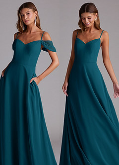 Azazie Marley Bridesmaid Dresses Ink Blue A-Line Off the Shoulder Chiffon Convertible Dress image8