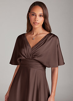 Azazie Pamela Robes de demoiselle d'honneur Robe Trapèze en Satin extensible Plissée Ganache image5