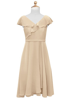 Azazie Posie Vestido de Champán de Gasa/ Chiffon de Acampanado con Volante image9