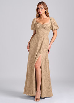 Azazie Mirian Robes de demoiselle d'honneur Robe Trapèze en Blumen-Burnout Encolure en Forme de Cœur Champagne image4