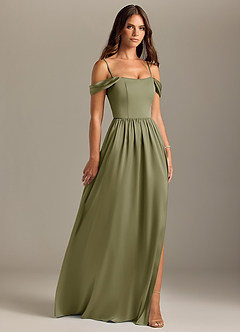 Azazie Calianna Bridesmaid Dresses Pistachio A-Line Off the Shoulder Stretch Satin Convertible Dress image7