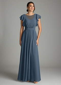 Azazie Daphne Modest Bridesmaid Dresses A-Line Ruffled Chiffon Floor-Length Dress image1