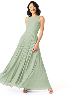 Azazie Lindie Bridesmaid Dresses Dusty Sage A-Line Scoop Pleated Chiffon Dress image3