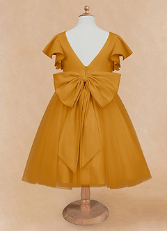 Azazie Kaeya Flower Girl Dresses Butterscotch A-Line Bow Tulle Dress image6
