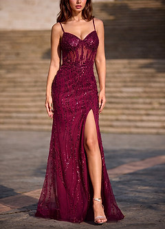 Dazzle Burgundy Sequin Corset Mermaid Dress image4