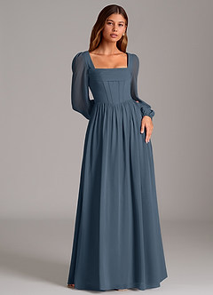 Azazie Maree Abiti da Damigella Abito A-Line in Chiffon Corsetto Blu Nettuno image4