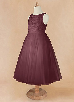 Azazie Calla Flower Girl Dresses Sangria Ball-Gown Lace Tulle Dress image9