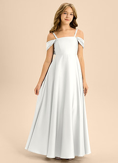 Azazie Rowena Junior White A-Line Bow Stretch Satin Dress image3