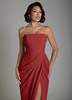 Azazie Nyra Robes de demoiselle d'honneur Robe Fourreau en Mousseline de soie Corset Rouille image5