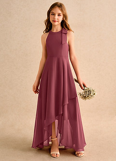 Azazie Boop Girls Formal Flower Girl Dresses Merlot A-Line Bow Chiffon Dress image4