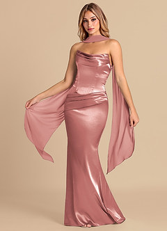 Azazie Sorrel Brudepigekjoler Havfrue Korset Metallisk satin Gulv-længde Kjole image1