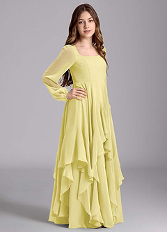Azazie Clara Junior Lemon Sorbet A-Line Blouson Chiffon Dress image4