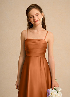 Azazie Pebbles Girls Formal Flower Girl Dresses Copper A-Line Pleated Matte Satin Dress image3