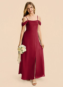 Azazie Lilly Junior Burgundy A-Line Pleated Chiffon Dress image7