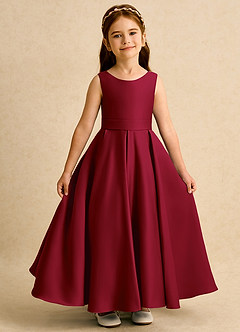 Azazie Mapel vestidos de niña de las flores Vestido de Borgoña de Satin Mate de Princesa con Plisado image6