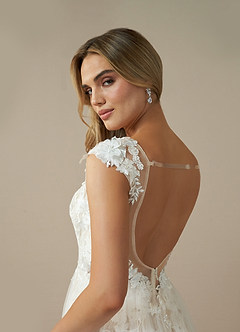 Azazie Moonstone Vestidos de novia Vestido de Blanco Diamante Champán de Tul de Corte en A con Corazón Lentejuelas image6