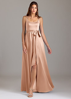 Azazie Elliott Bridesmaid Dresses Rose Gold A-Line with Pockets Stretch Satin Dress image5