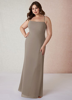 Azazie Tayla Bridesmaid Dresses Taupe Sheath Square Neckline Chiffon Dress image6